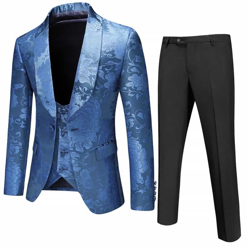 Men's 3 Pieces Suit Jacquard Tuxedo in White, Red, Blue and Purple