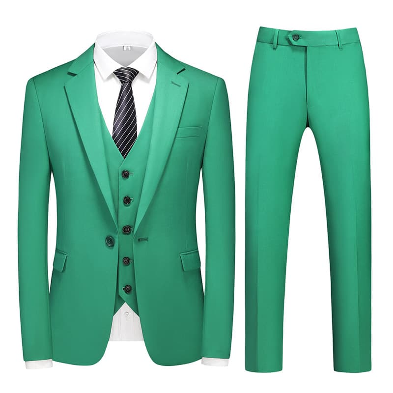 Men's 3 Piece Suit Side Vents in Blue Green Purple Solid Colors
