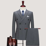 Mens 3 Piece Double Breasted Suits  in Solid Brown Black Grey