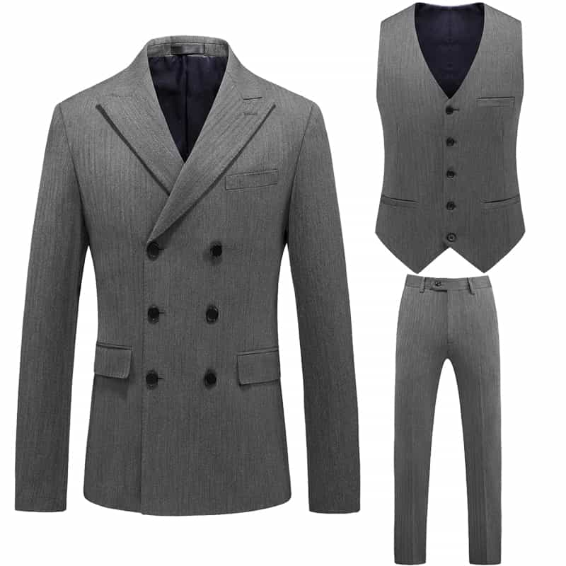 3 Piece Double Breasted Grey Suits for Men Grey Wedding Suits