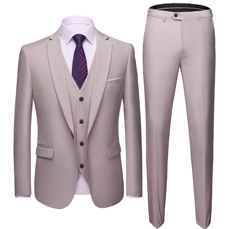 Men's Blue & White & Pink & Purple 3 Piece Solid Suit