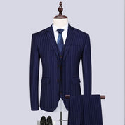 Men's 3 Piece Suit Slim Fit Pinstriped Tuxedos For Wedding Prom Groomsmen White Black Blue Grey