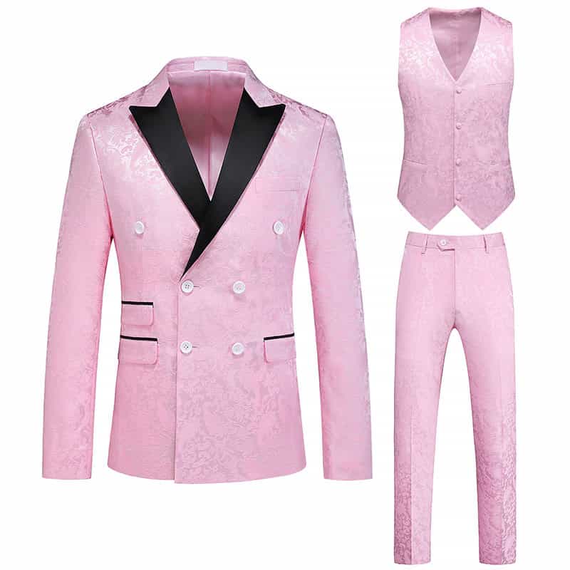 Mens 3 Piece Double Breasted Tux with Contrast Collar