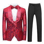 Men's 3 Pieces Suit Jacquard Tuxedo in White, Red, Blue and Purple