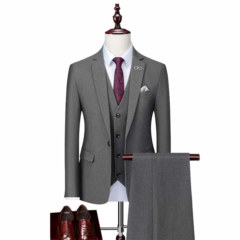 Men's 3 Piece Slim Fit Suit Solid Color in Khaki Grey Black