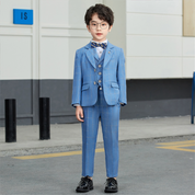 Boys 5 Piece Suit Blue Plaid Host Performance Children's Suits