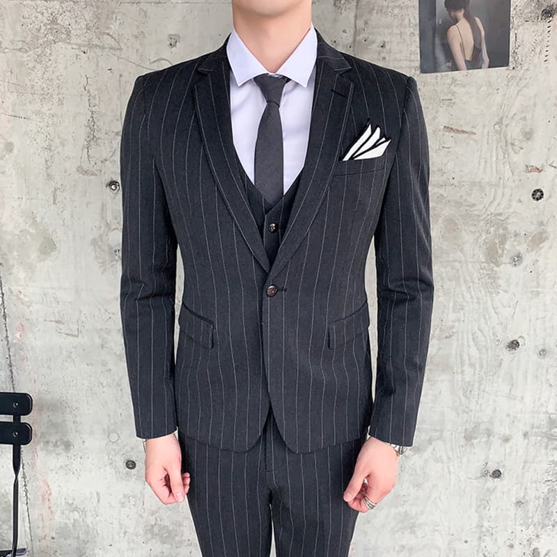 Men's 3 Piece Pinstripe Tuxedo for Wedding Prom Business