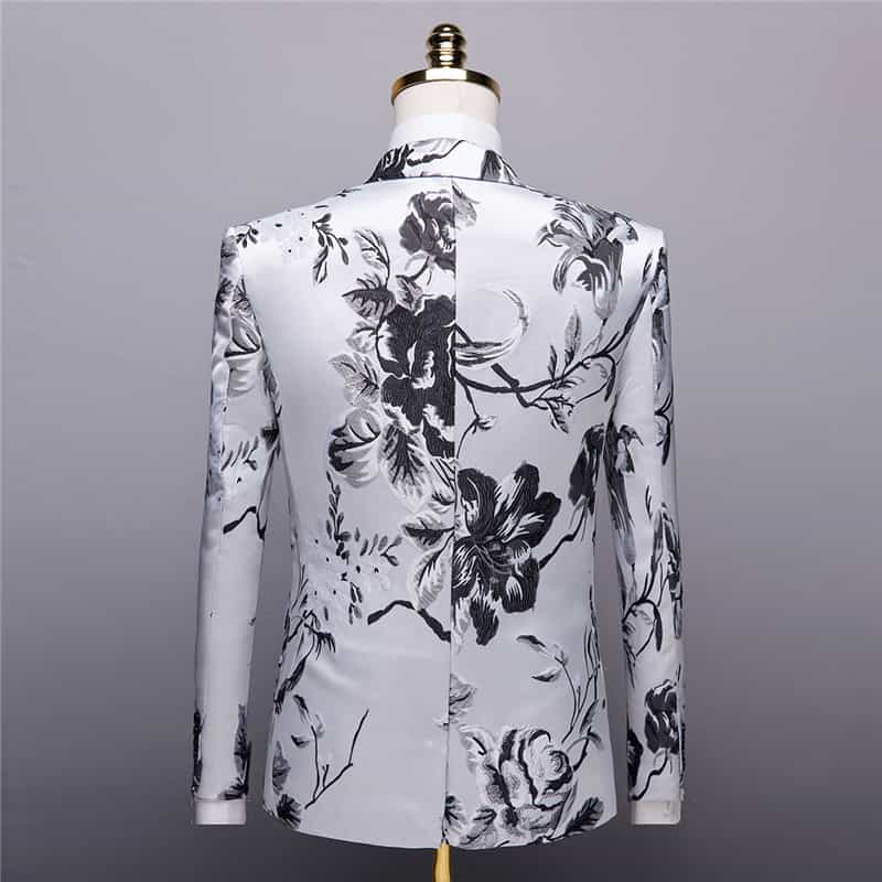 Mens 2 Piece Suit with Black Flower Embroidered