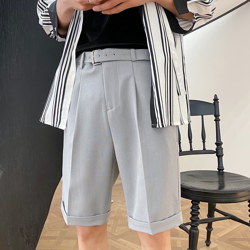 dress short pants Men's Straight Fit Shorts Stretch Casual Solid Flat Front Dress Short – MOGU SUIT