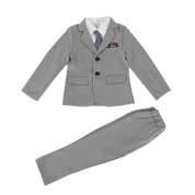Boys 5 Piece Striped Suit in Grey and Black