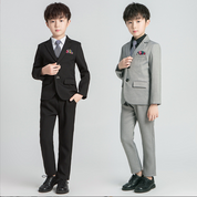 Boys 5 Piece Striped Suit in Grey and Black
