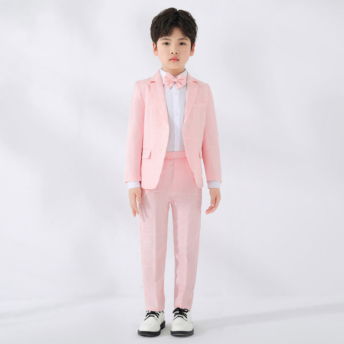 Boys Casual Suit 5 Piece Set of Jacket Vest Pants Shirt and Tie