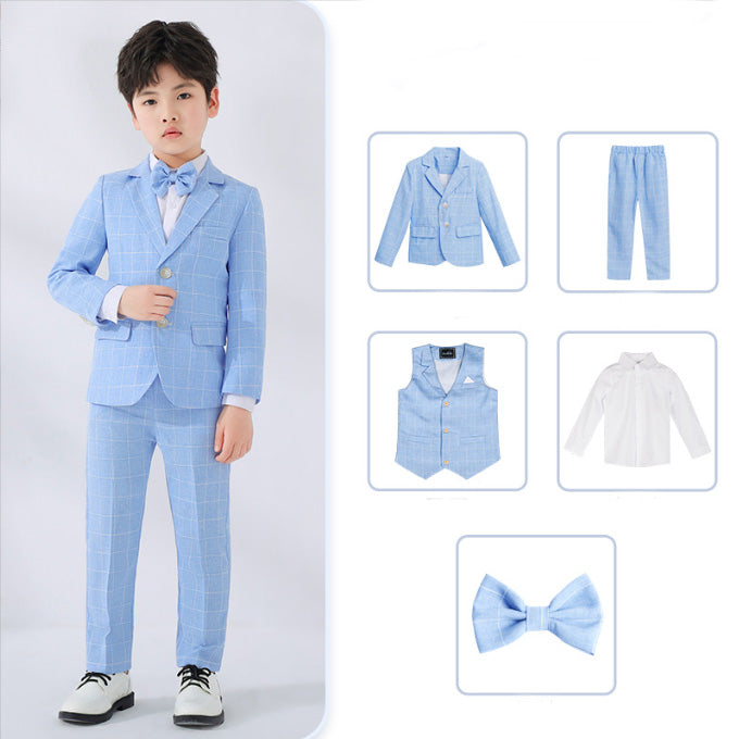 Boys Casual Suit 5 Piece Set of Jacket Vest Pants Shirt and Tie