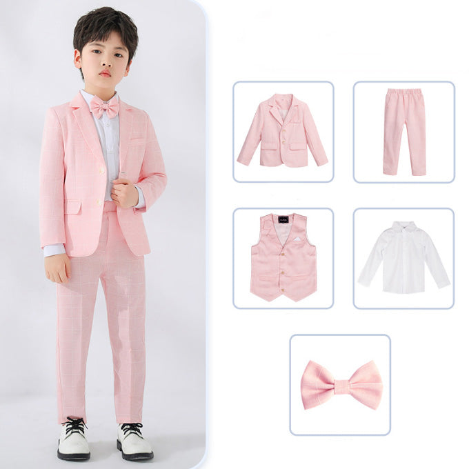 Boys Casual Suit 5 Piece Set of Jacket Vest Pants Shirt and Tie