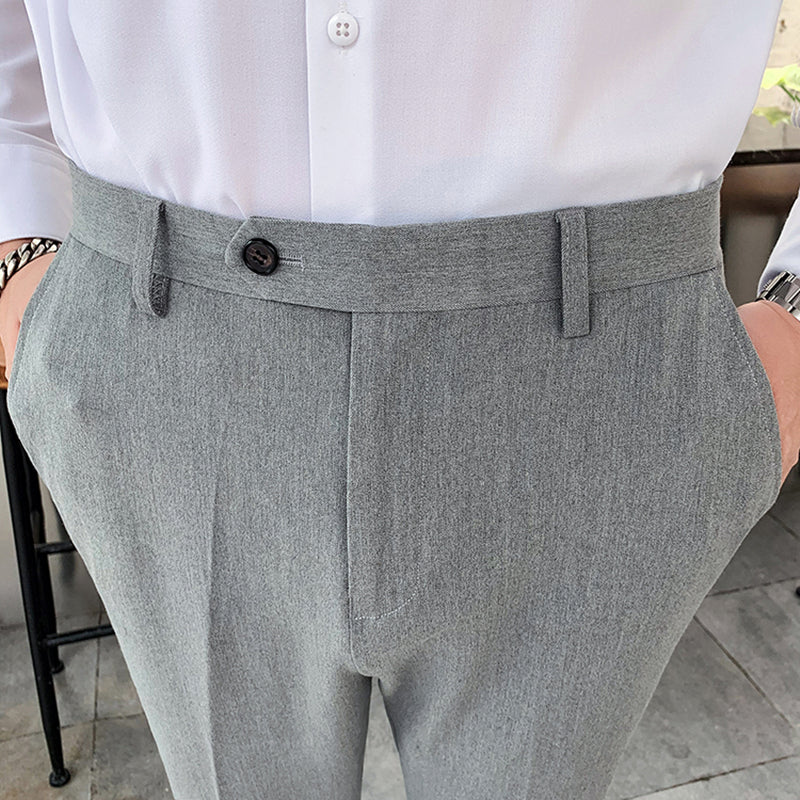 Solid Dress Pants Flat-Front Trousers in 3 Colors