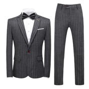 Men's Pinstripe Suit 3 Piece Slim Fit Wedding Prom Tuxedos Blue Black Stripe Pant Suit