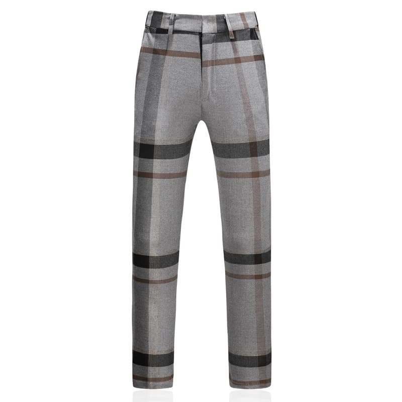 Men Blue & Grey Windowpane 3 Piece Suit