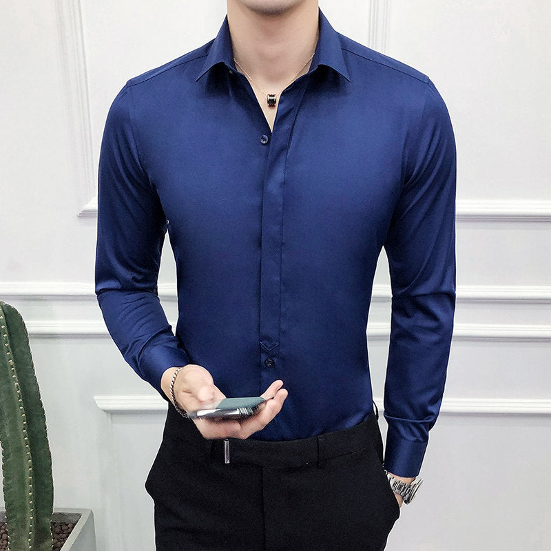 Men's Dress Shirt Non Irony Solid Skinny Long-Sleeved Formal For Prom Wedding Business