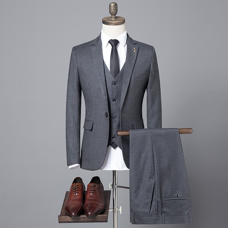 Men's 3 Piece Pinstriped Suit in Black and Grey