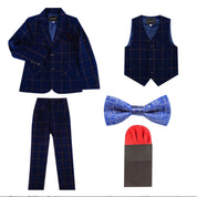 Boys Slim Fit 5 Piece Suit Set of Jacket Vest Pants Corsage and Tie