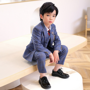 5 Piece Suit British Style Plaid Suit For Boys