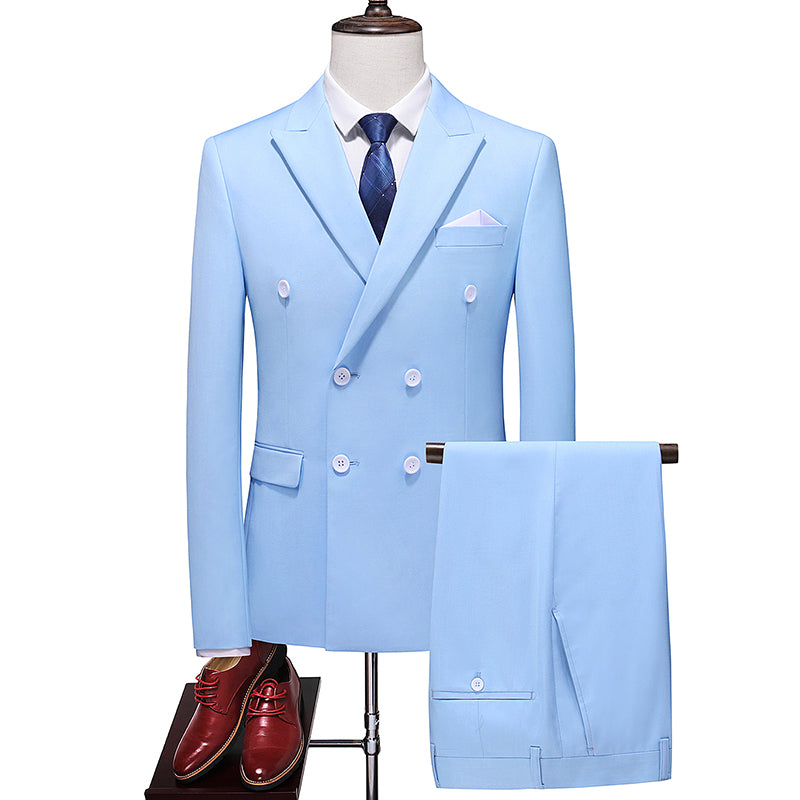 Men 2 Piece Double Breasted Suit 5 Solid Color
