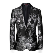 Men's Blazer Floral Jacquard Sport Coat in Black Brown White