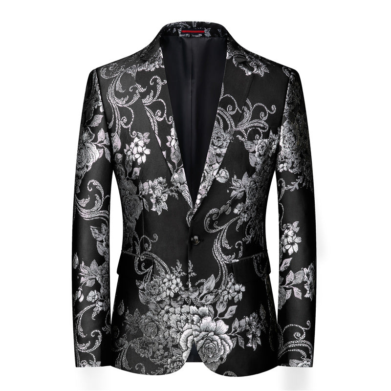 Men's Blazer Floral Jacquard Sport Coat in Black Brown White