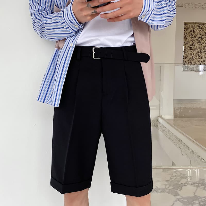 Mens Straight Fit Summer Shorts Stretch Casual Solid Black Grey Flat Front Dress Short Pants
