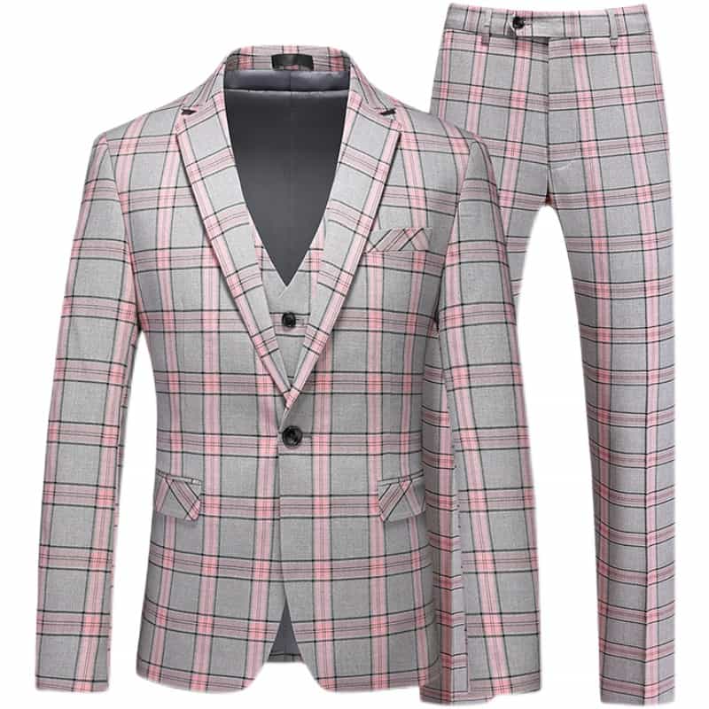 Men's Plaid 3 Piece Suit in Purple and Pink