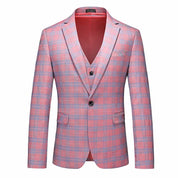Men's 3 Piece Pink Plaid Suit For Party