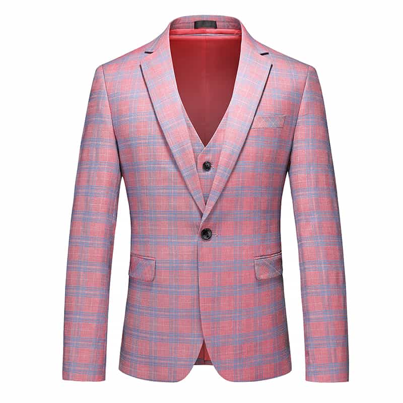 Men's 3 Piece Pink Plaid Suit For Party