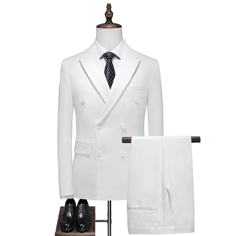Men's 3 Piece Solid Suit in White & Black