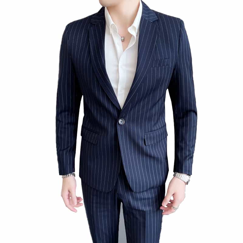 Men's 2 Piece Striped Suit in Navy Blue Black