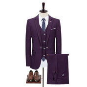 Men's 3 Piece Striped Suit One Button in Black Purple Blue