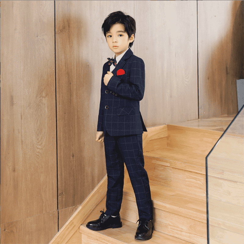 Boys 5 Piece Plaid Suit Formal Presentation Dress Set