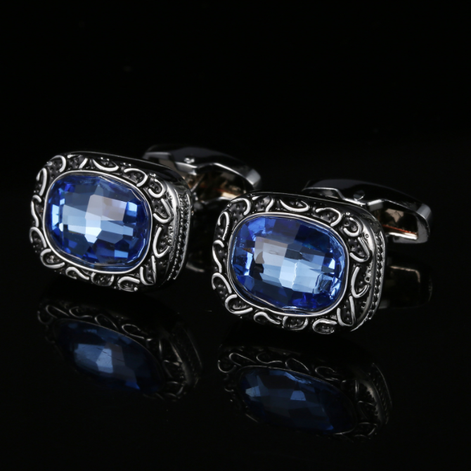 Vintage Floral Blue Diamond Crystal Cufflinks