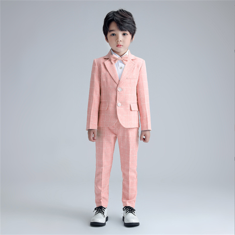 Boys 4 Piece Plaid Suit of Jacket, Pants, Shirt and Bow Tie