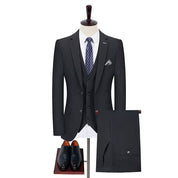Men 3 Piece Solid Suit Two Buttons In Black