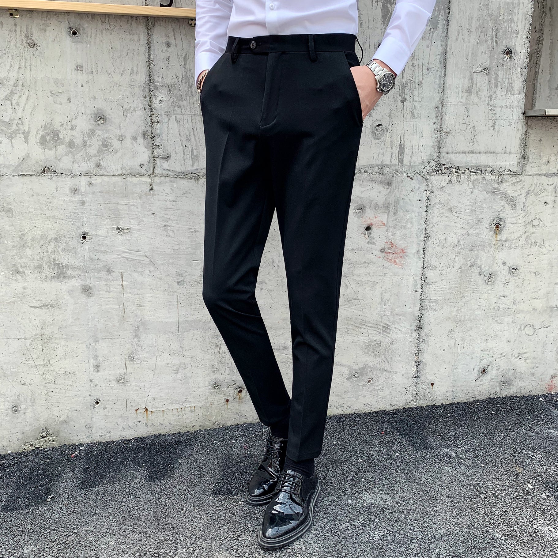 Solid Dress Pants Flat-Front Trousers in 3 Colors