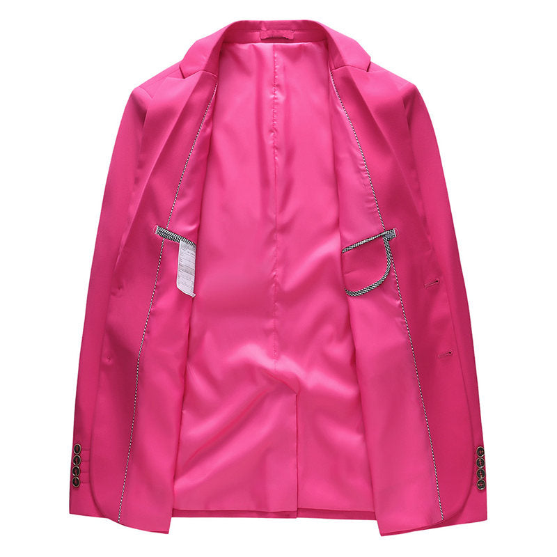 Men's 2 Piece Suit Solid Hot Pink One Button Closure