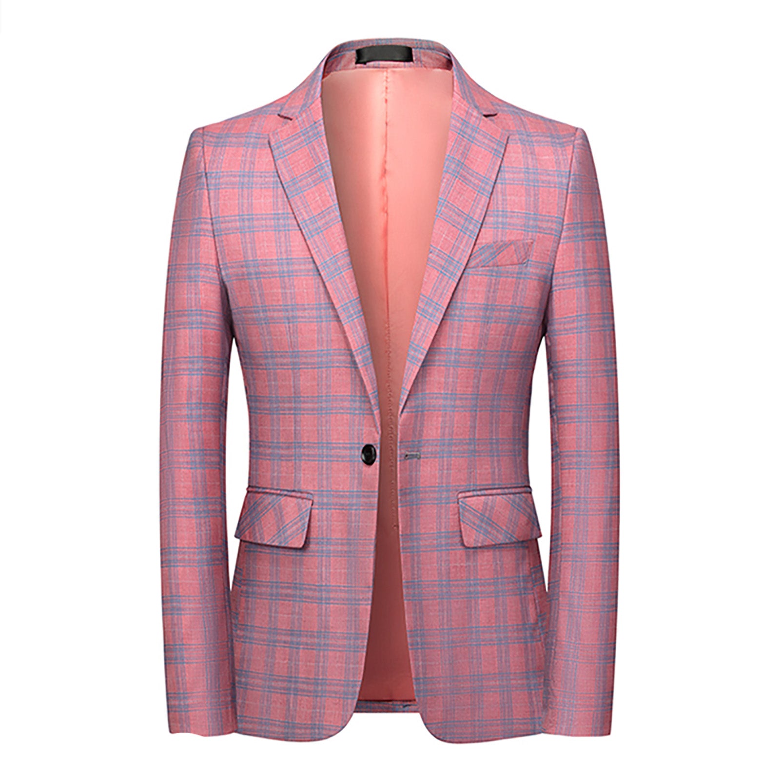 Men's Plaid Blazer in Blue Beige Pink Checked