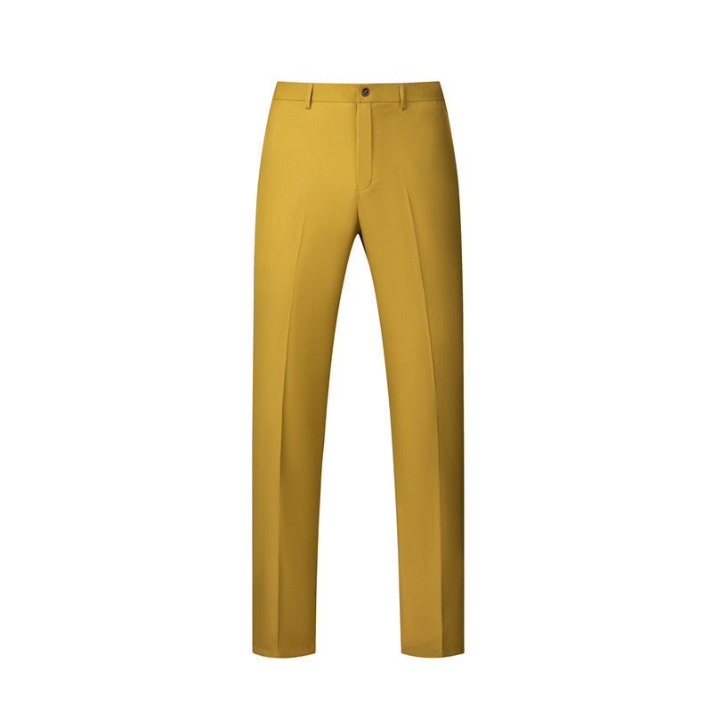 yellow dress slacks MOGU Mens Slim Fit Flat Front Pants Solid Color, Mustard / 31