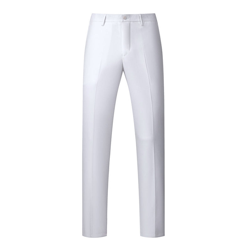 MOGU Mens Slim Fit Flat Front Pants Solid Color, White / 38