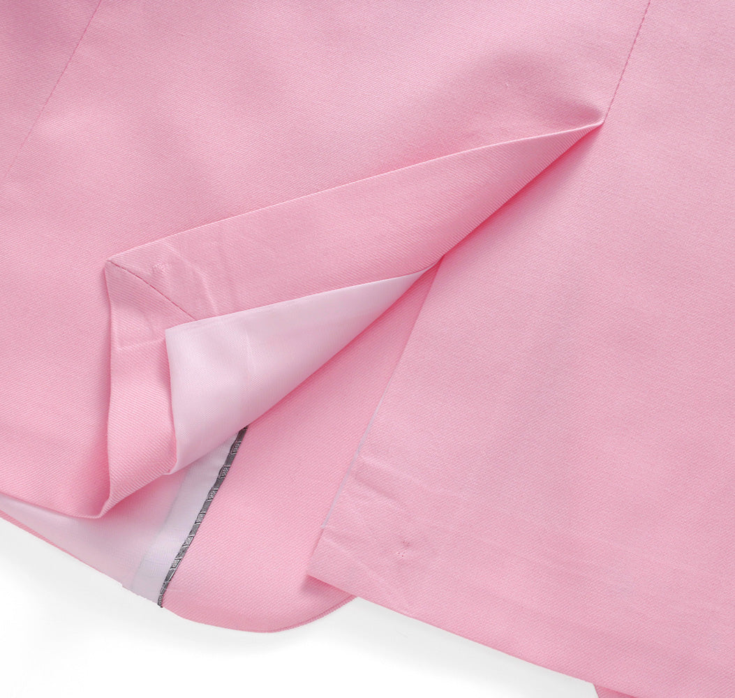 Men 2 Piece Suit Pink & Yellow & Grey Plain Colors One Button Closure