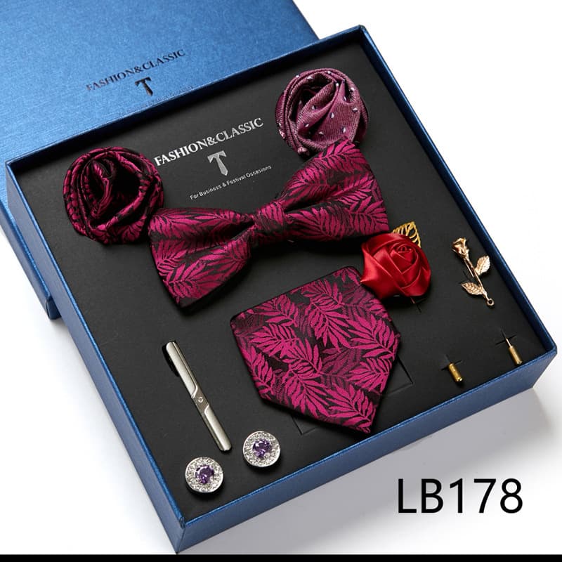Men's 8 Pieces Gift Ties Set in Red Burgundy