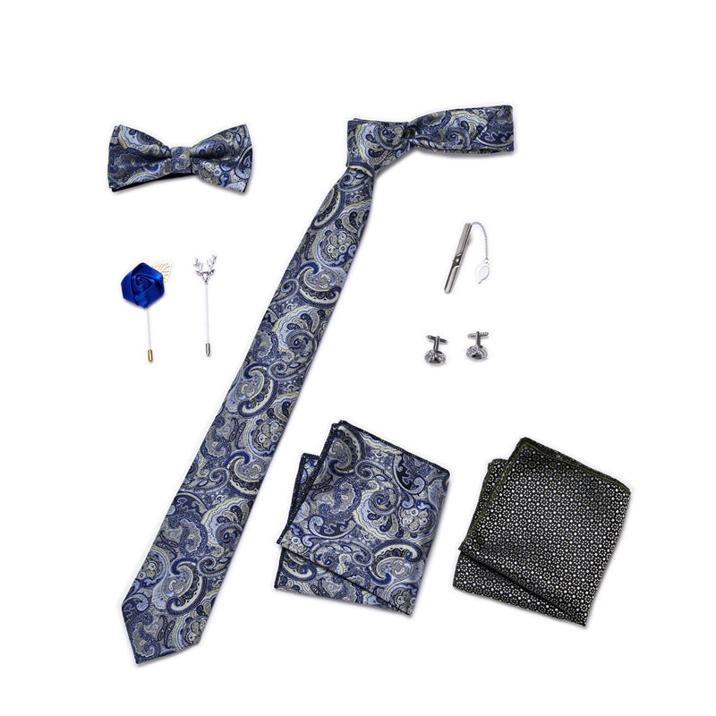 Men's 8 Pieces Gift Ties Set in Green & Blue & Yellow