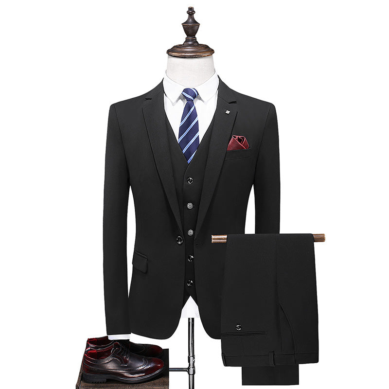 Mens 3 Piece Suit Slim Fit Business Tuxedos For Wedding Prom Groomsmen Black Blue Grey Blazer & Pants & Waistcoat