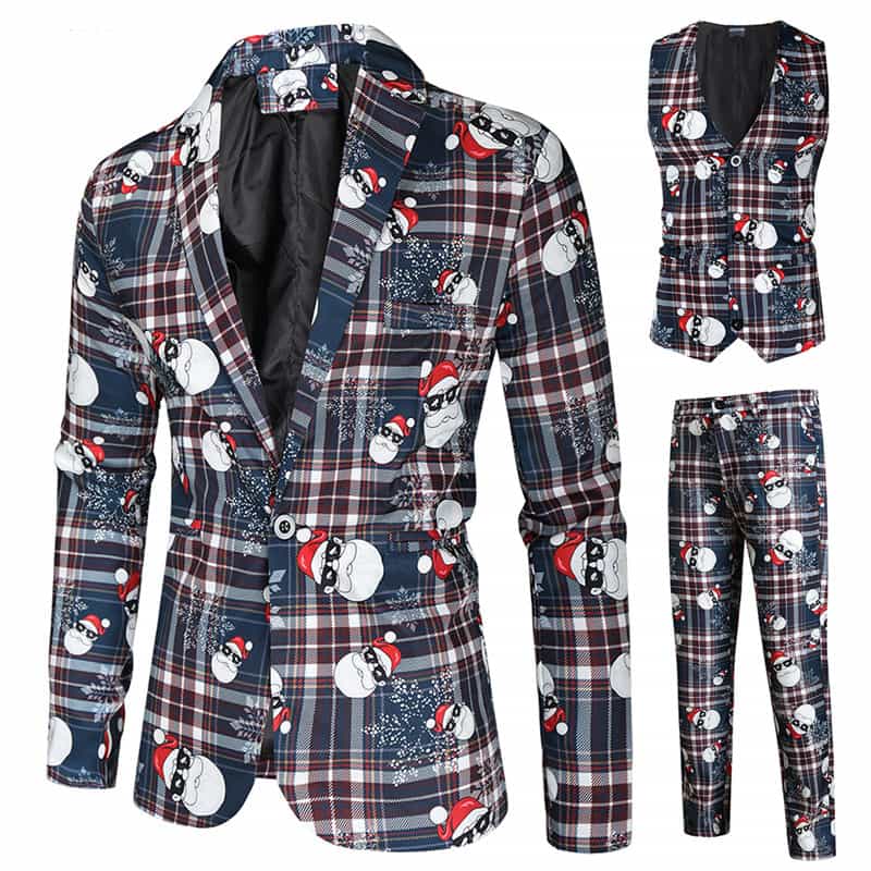 Christmas Men's 3 Piece Slim Fit Folral Printed Suit