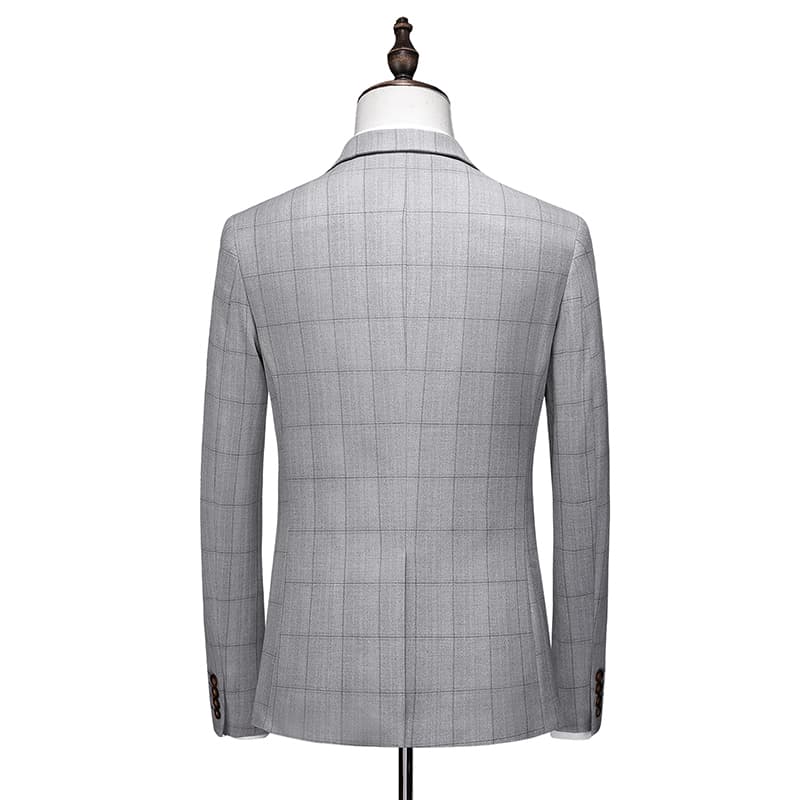 Men's Plaid 3 Piece Suit in Grey One Button